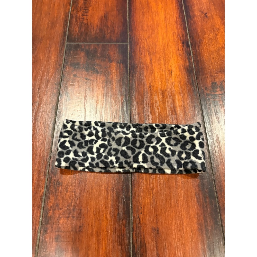 Grey Leopard Print Fleece Ear Warmer Headband Winter Hair Accessory Stretch